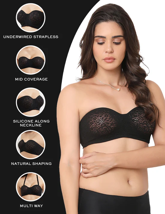 Non Padded Wired Half Cup Bridal Wear Plus Size Strapless Lace Bra - Image 9