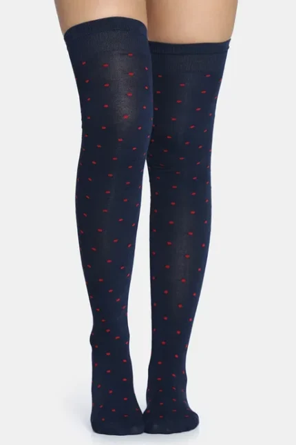 Navy Blue Cotton Elastane Full Length Socks