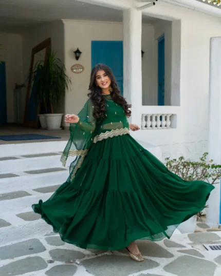 Bottle Green Cape Lehenga Choli