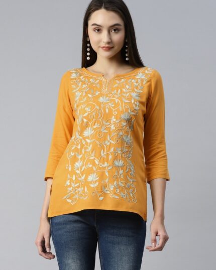 Jannat Kashmiri Mustard Yellow Kurti