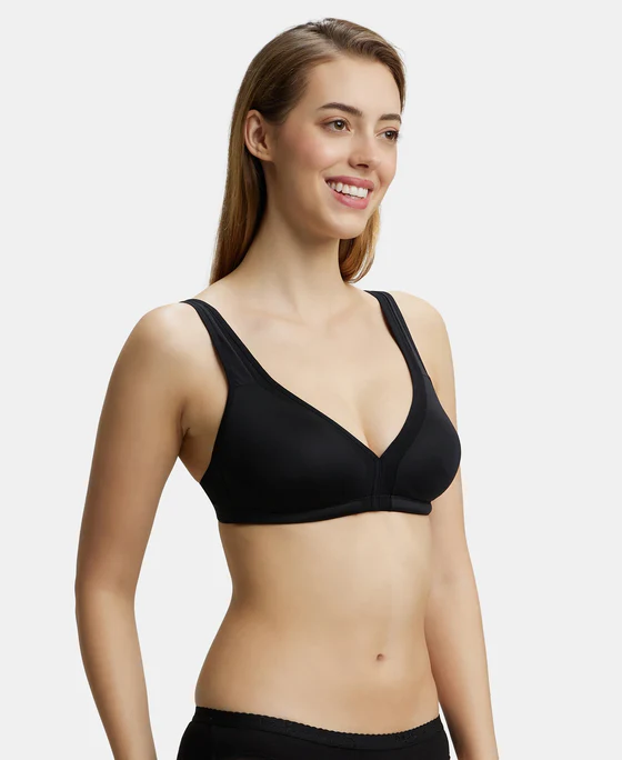 Black Soft Touch Microfiber Elastane Stretch Full Coverage Everyday Bra - Image 2