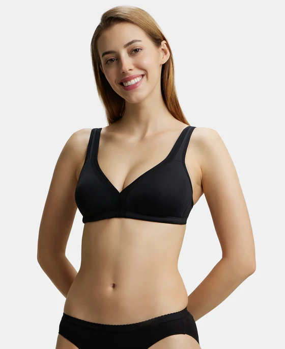 Black Soft Touch Microfiber Elastane Stretch Full Coverage Everyday Bra - Image 4