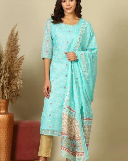 Women's Sky Blue Abstract Printed Kota Dupatta