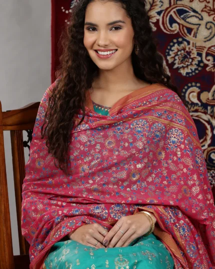 Magenta Pink Printed Festive Dupatta