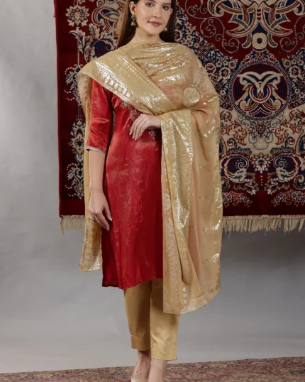 Gold Floral Printed Chiffon Dupatta