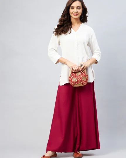 Viscose Rayon Solid Maroon Handloom Palazzo