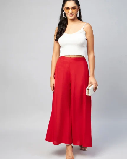 Viscose Rayon Solid Red Handloom Palazzo