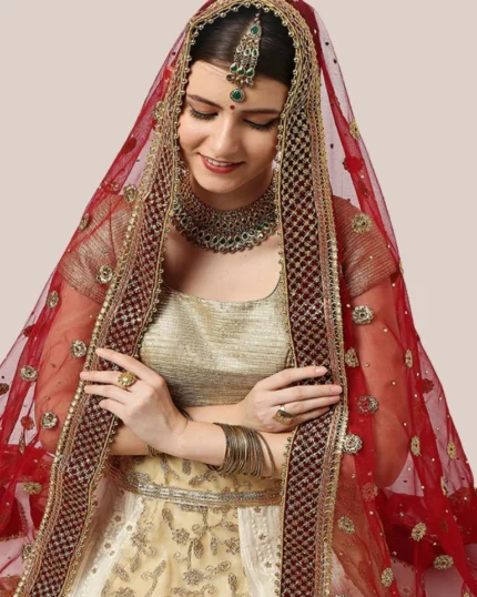 Embroidered Maroon Bridal & Wedding Wear Net Dupatta