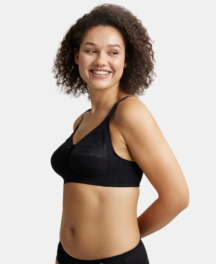 Black Wire free Non Padded Super Combed Full Coverage Plus Size Bra with Lace Styling - Image 2