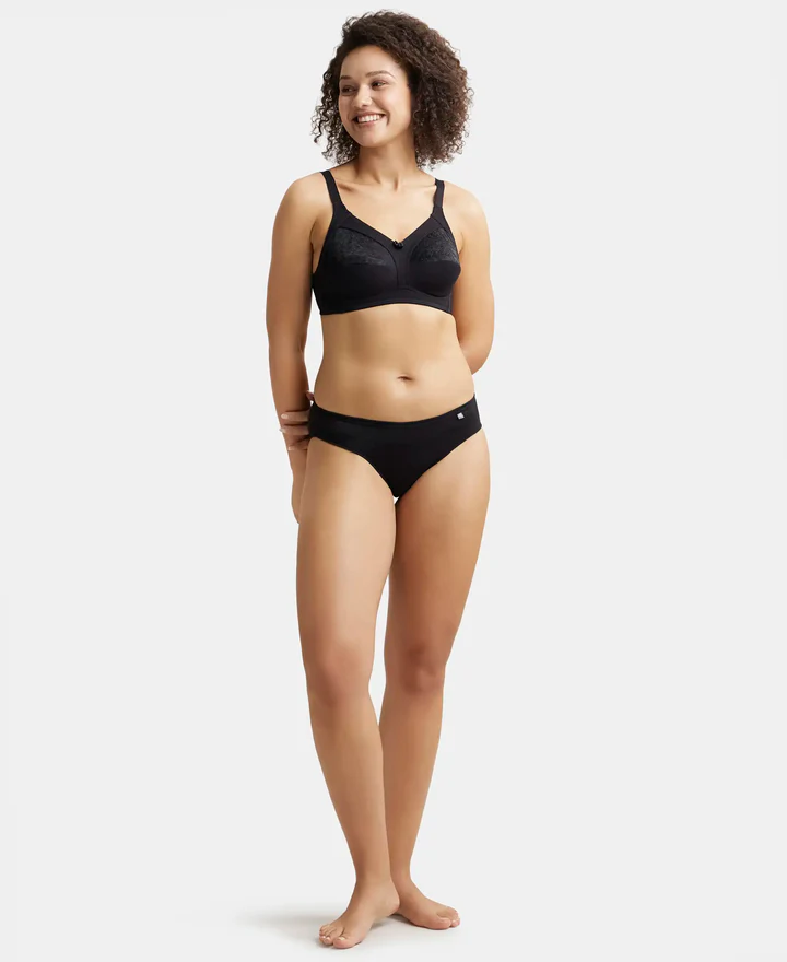 Black Wire free Non Padded Super Combed Full Coverage Plus Size Bra with Lace Styling - Image 4