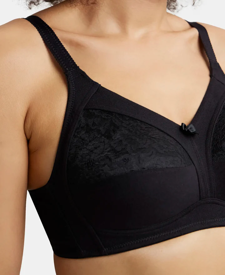 Black Wire free Non Padded Super Combed Full Coverage Plus Size Bra with Lace Styling - Image 6