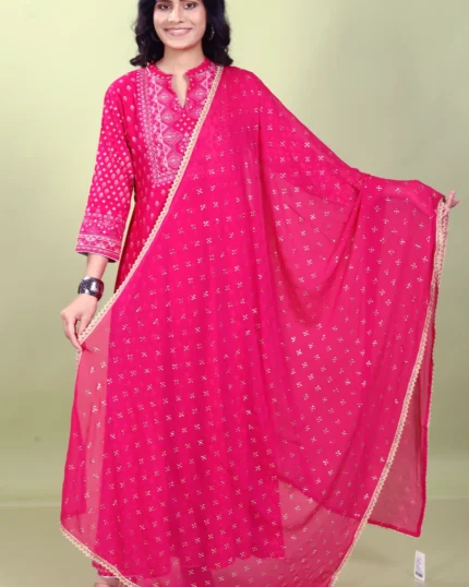 Rani Pink Chiffon Printed Dupatta