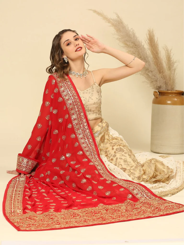 Heavily Embroidered Designer Georgette Dupatta - Image 2
