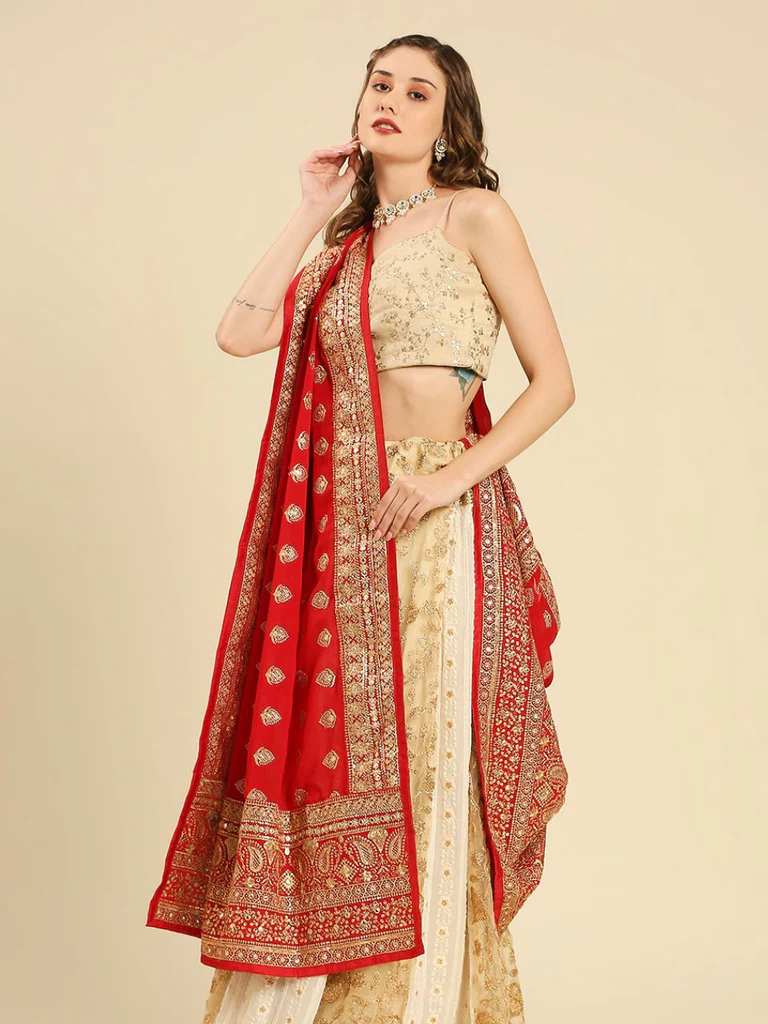 Heavily Embroidered Designer Georgette Dupatta - Image 4