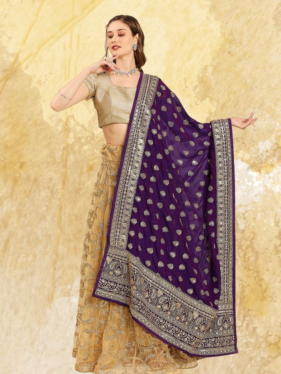 Heavily Embroidered Designer Georgette Dupatta - Image 11
