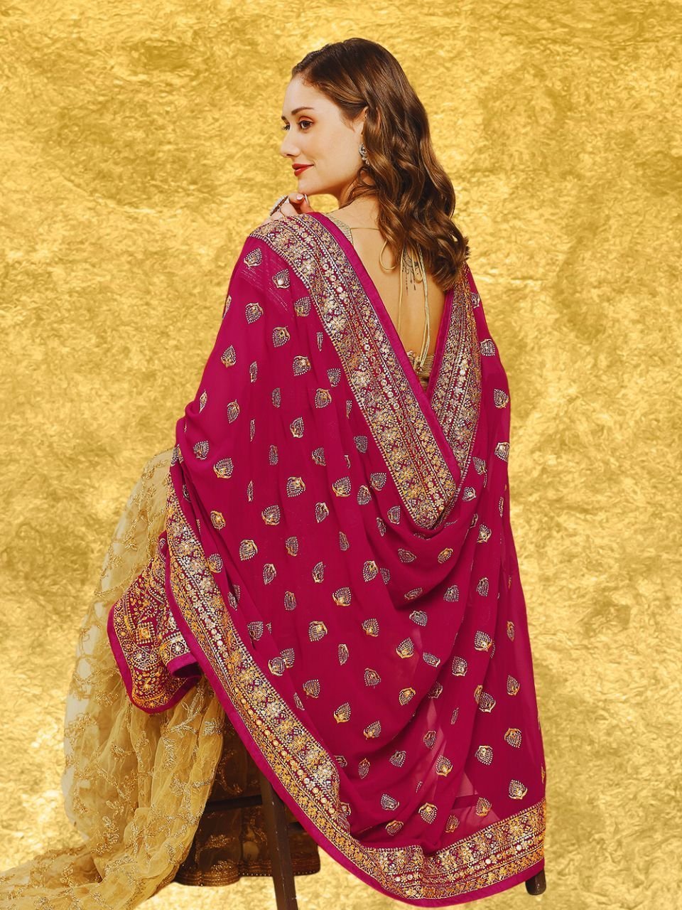 Heavily Embroidered Designer Georgette Dupatta - Image 16