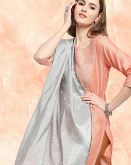 Banarasi Silk Dupatta with Silver Border