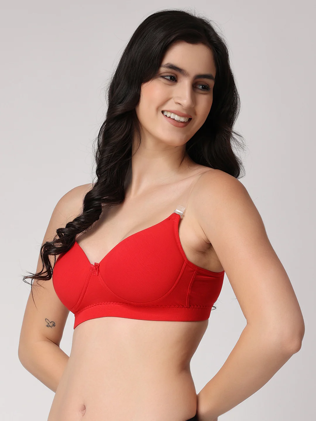 Red Full Coverage Heavily Padded Convertible-Straps T-Shirt Bra - Image 6