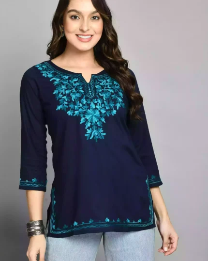 Blue Kashmiri Short Kurti