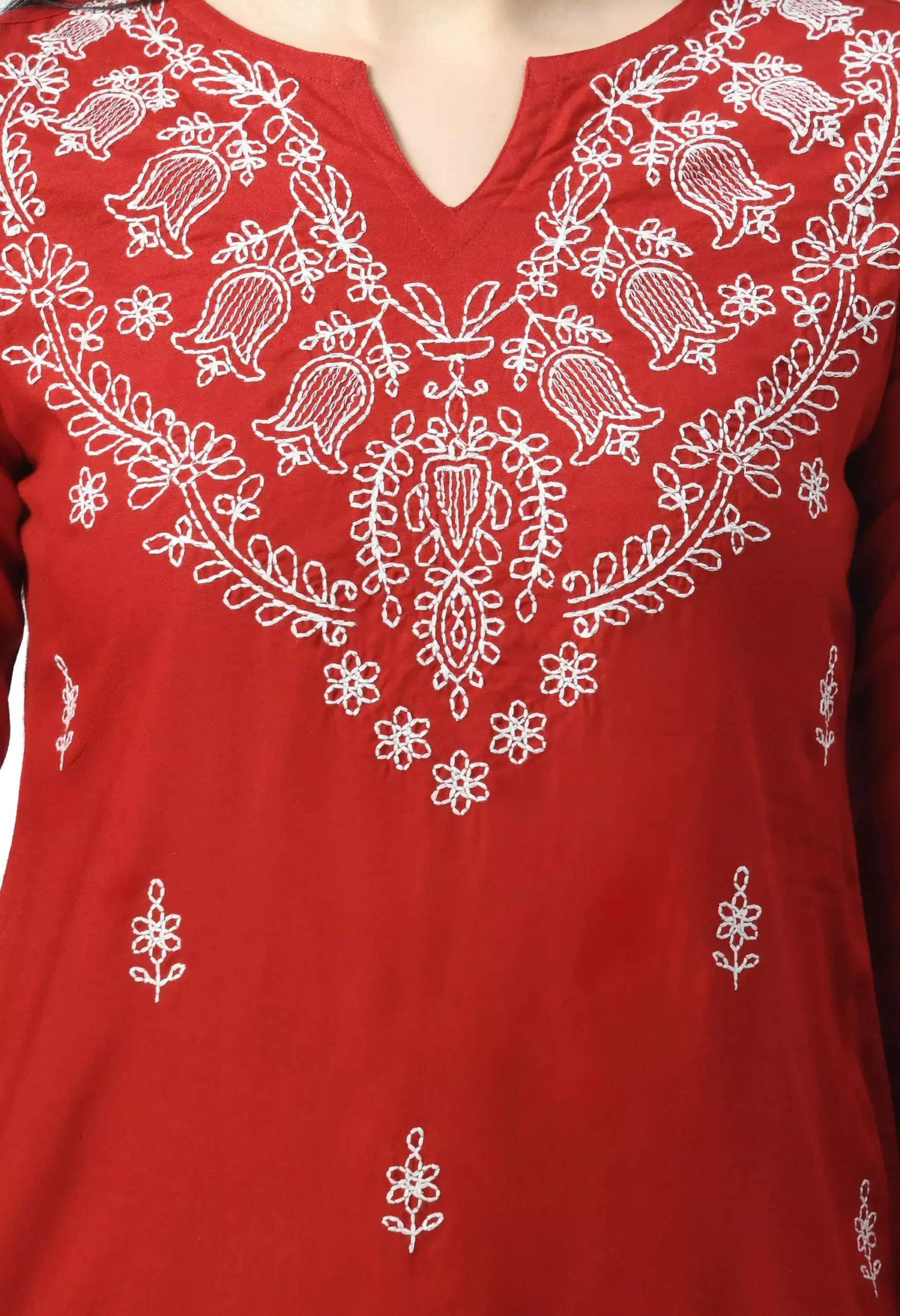 Red Chikankari Short Kurti - Image 2