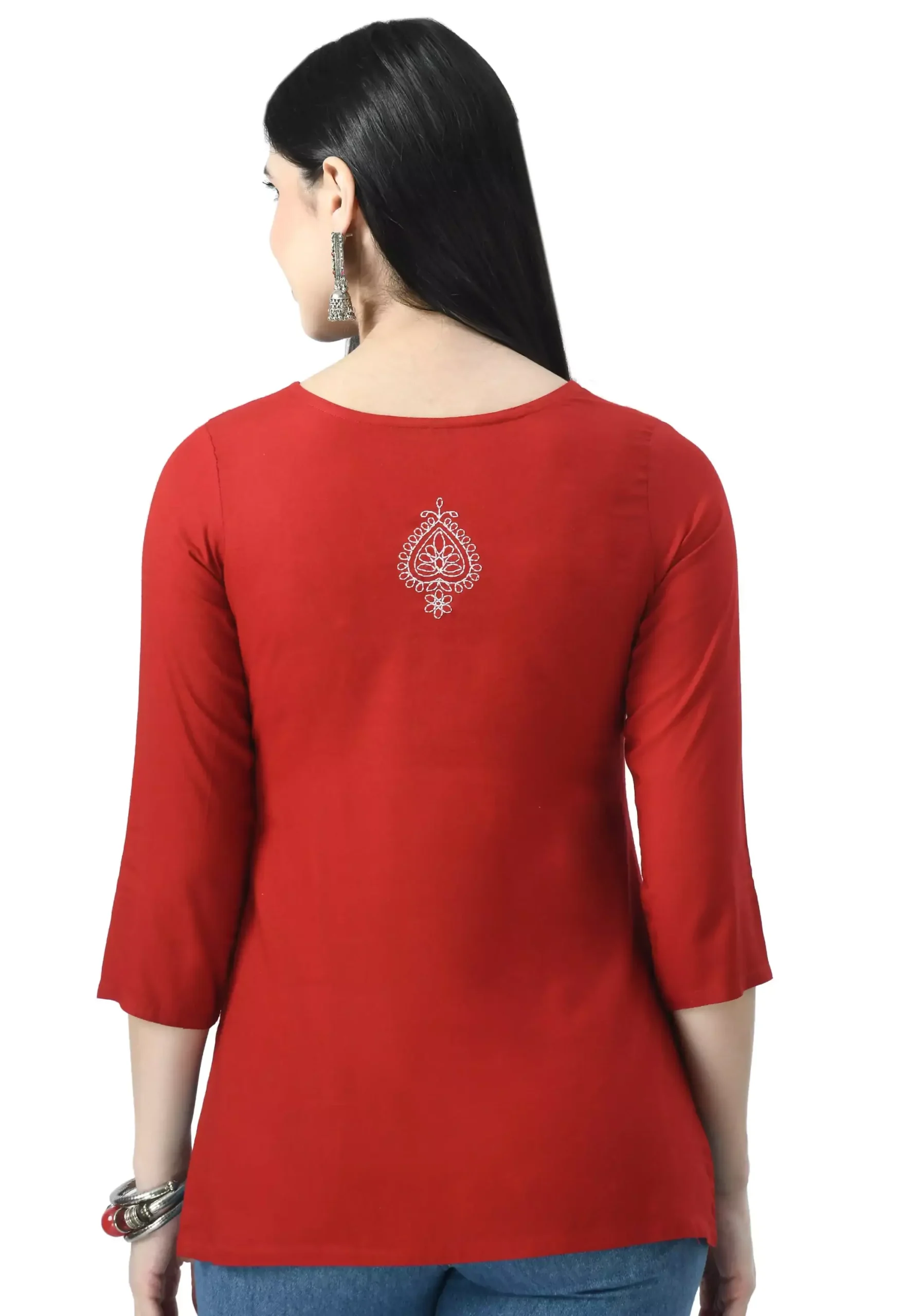 Red Chikankari Short Kurti - Image 3