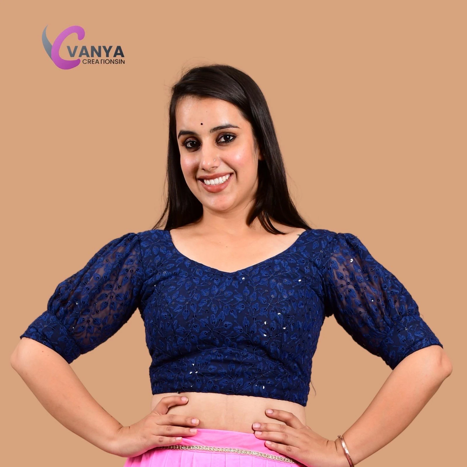 Chikankari embroidery Round-Neck Sleeves Cotton Saree Blouse - Non-Padded | Available in Multiple Colors & Sizes | Saari Blouses |Summer