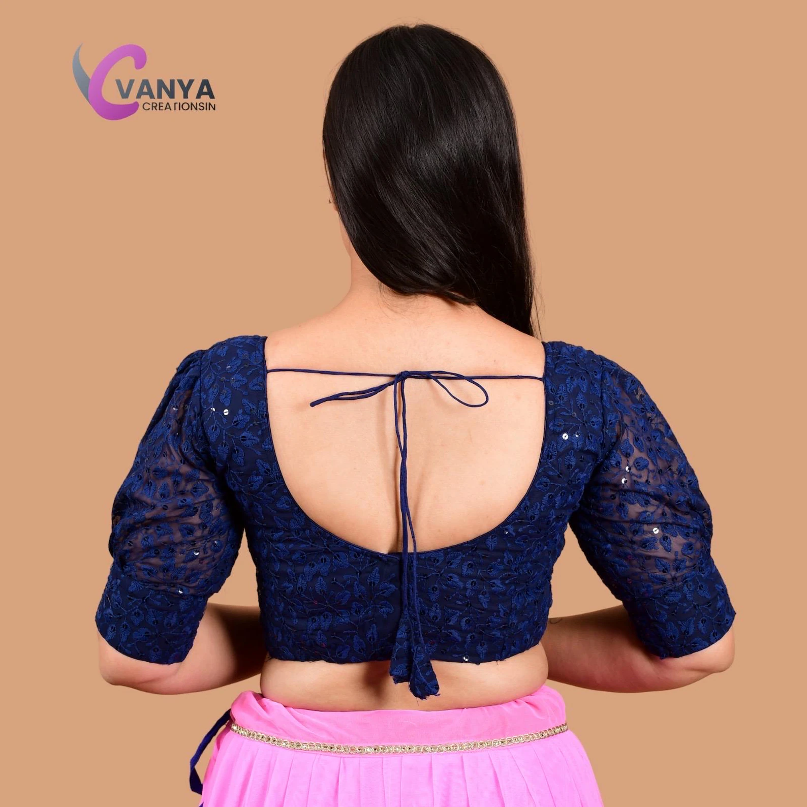 Chikankari embroidery Round-Neck Sleeves Cotton Saree Blouse - Non-Padded | Available in Multiple Colors & Sizes | Saari Blouses |Summer - Image 2