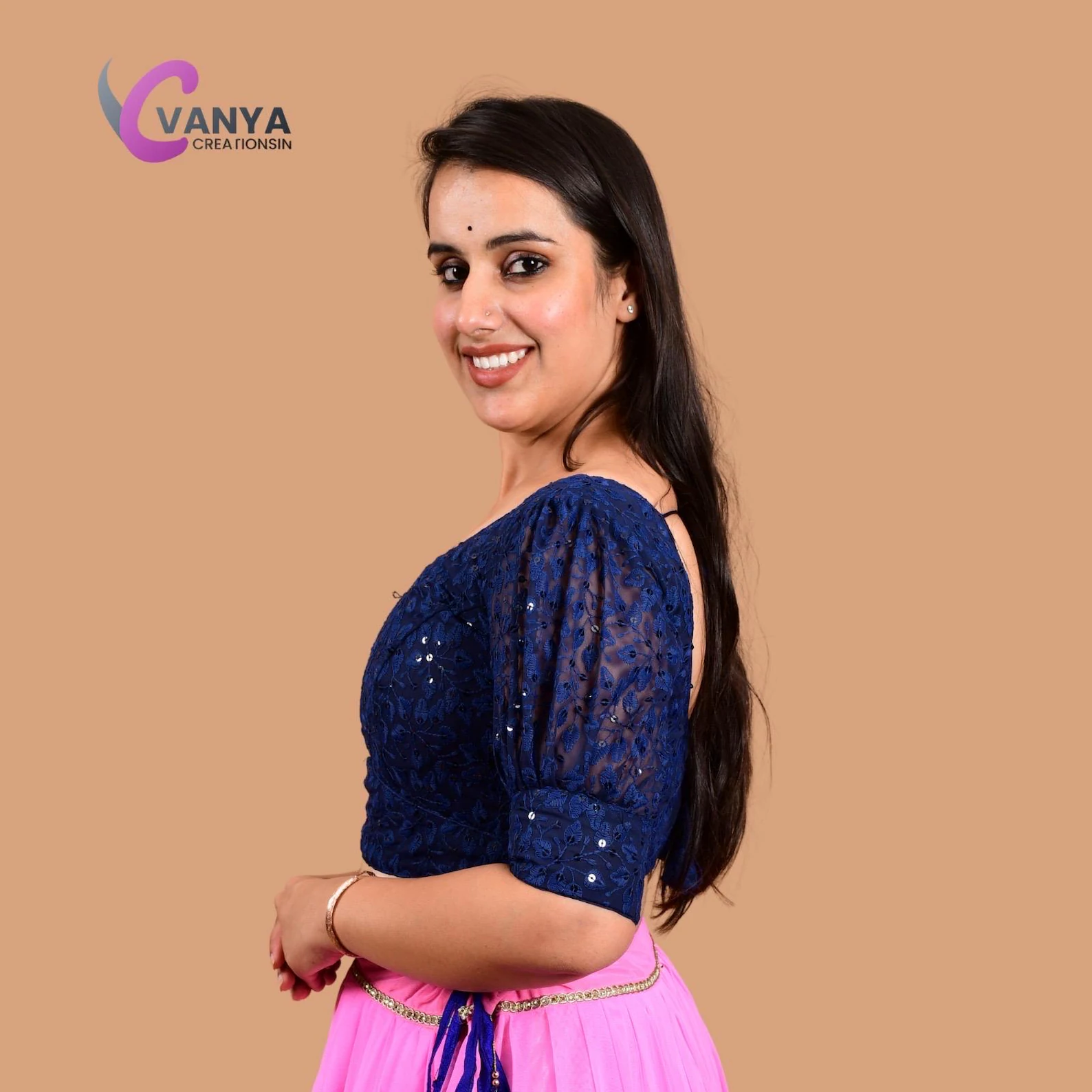 Chikankari embroidery Round-Neck Sleeves Cotton Saree Blouse - Non-Padded | Available in Multiple Colors & Sizes | Saari Blouses |Summer - Image 4