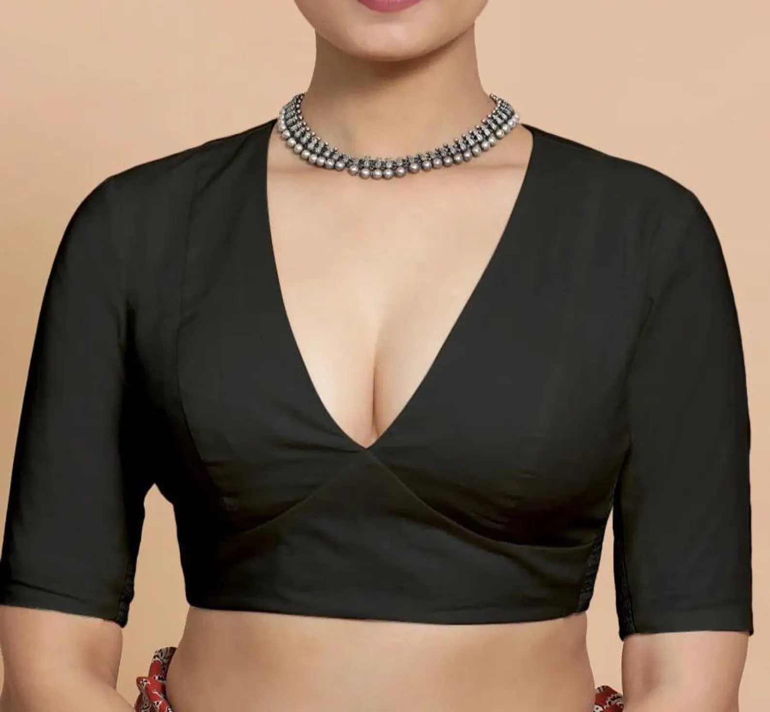 Made To Order Indian Designer Black colour Saree Lehenga Blouse Deep -V Neck Half sleeves blouse for women !! blouse , women blouse