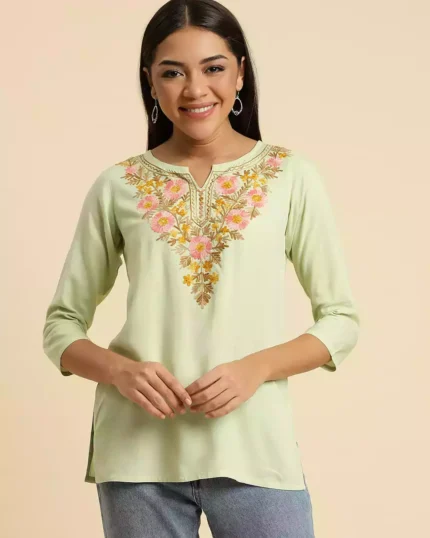 Israa Pista Green Short Kurti