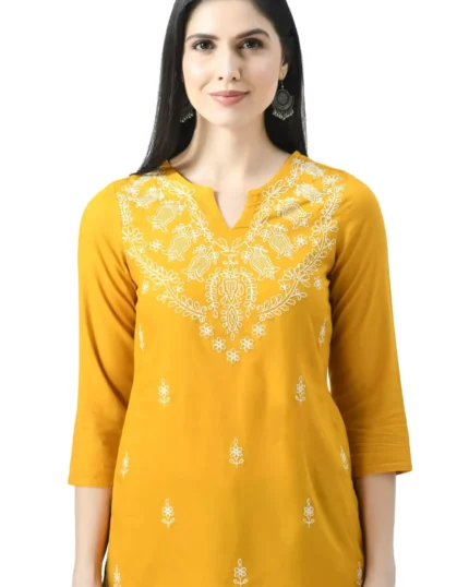 Mustard Yellow Chikankari Short Kurti