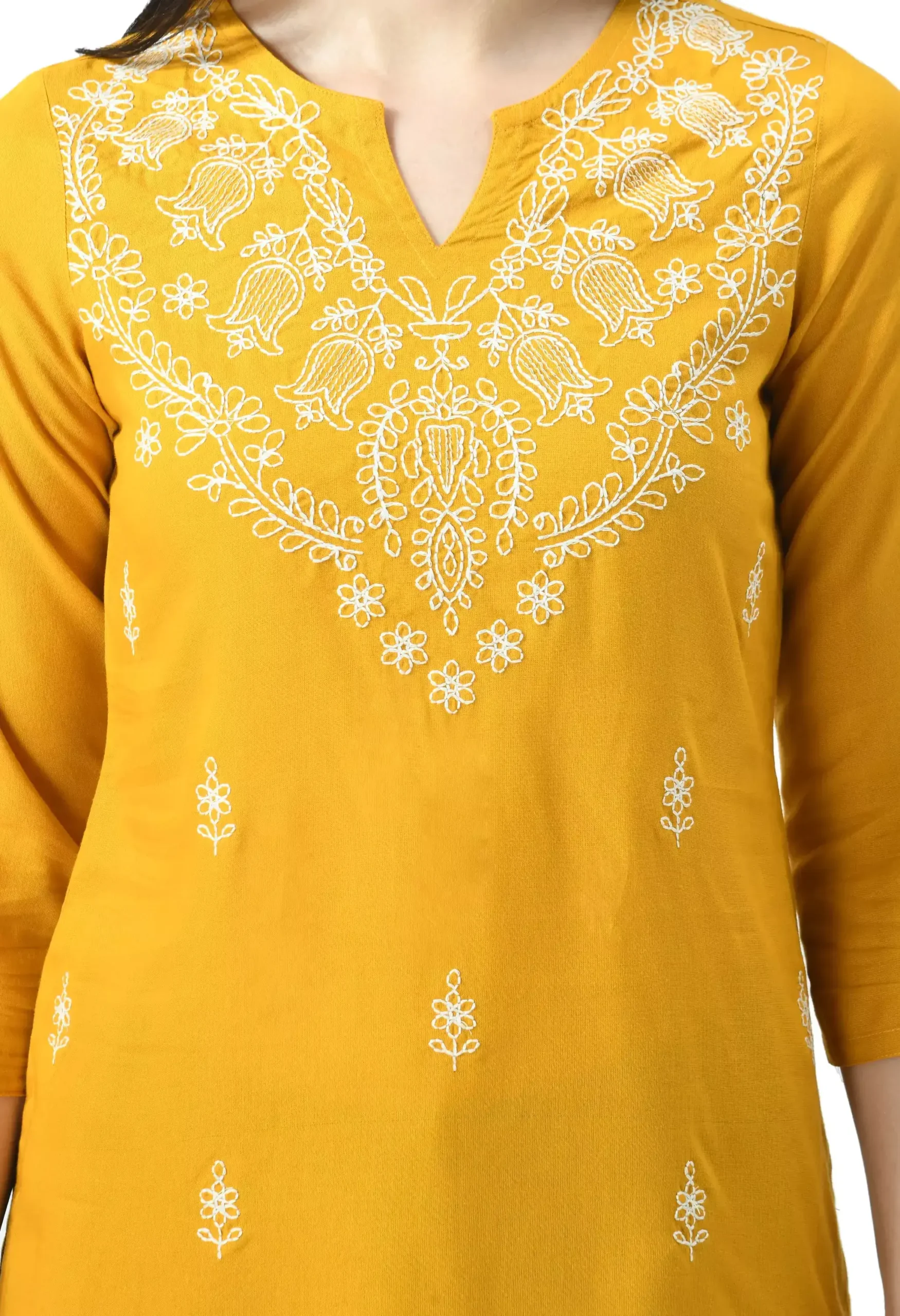 Mustard Yellow Chikankari Short Kurti - Image 2