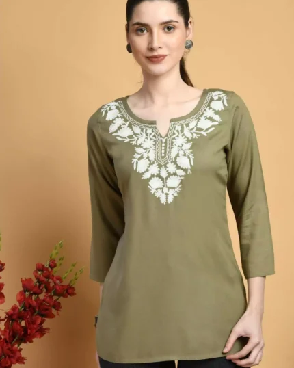Olive Colored Kashmiri Short Kurti