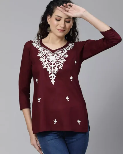 Falak Wine Short Kurti